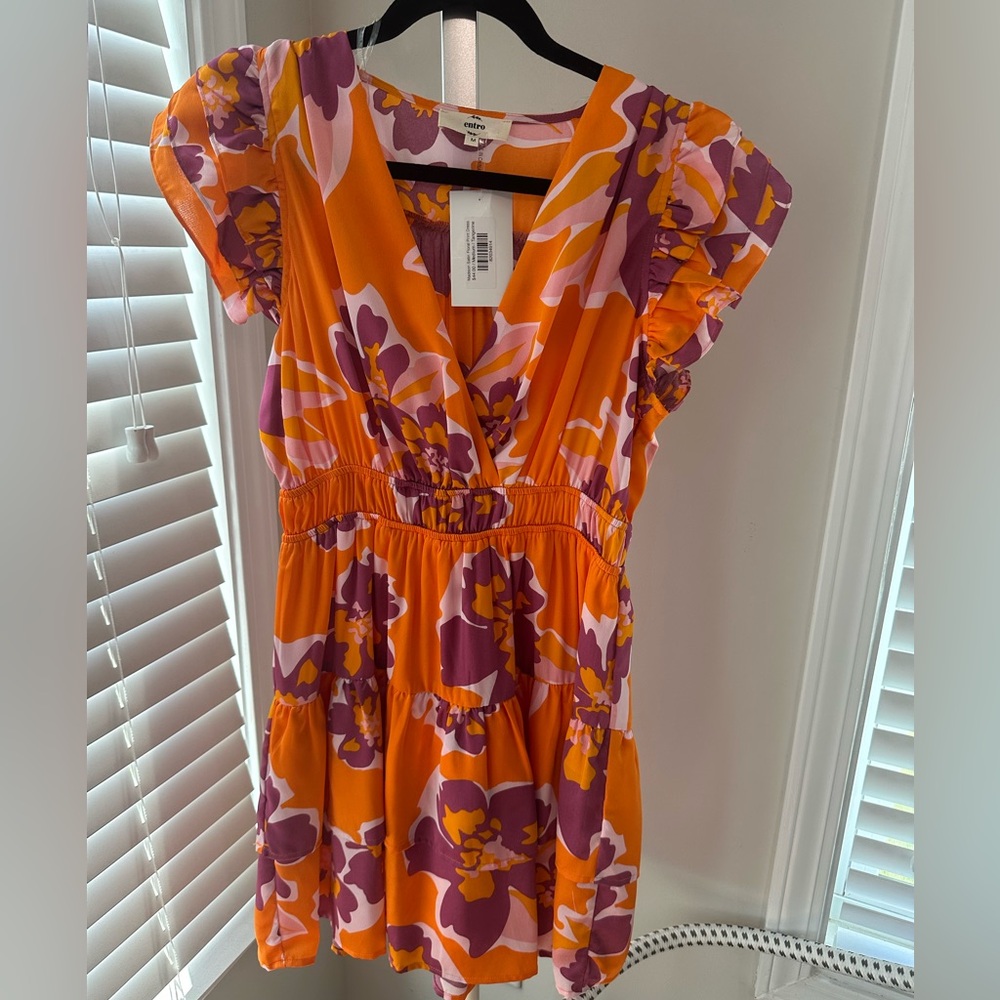 Entro Orange and purple ruffle mini dress